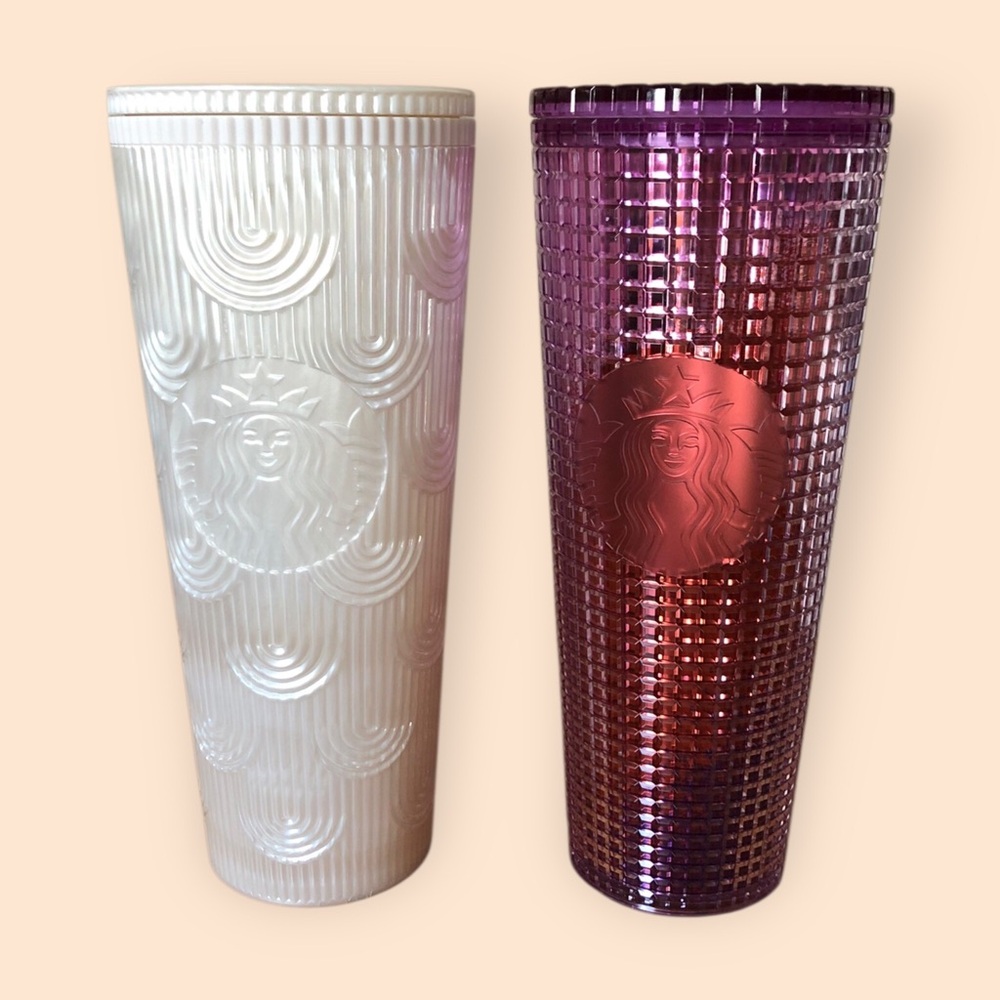 Starbucks 24oz Venti Tumbler Bundle (2) Summer Purple Kaleidoscope & White Pearl